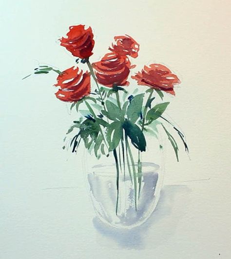 Roses Video, Learning Watercolor, Painting Of Roses, Vase Watercolor, Roses Tutorial, Roses In A Vase, Valentines Watercolor, Art Demo, Arches Watercolor Paper