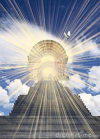 Stairways leading to clouds in the sky and a radiant doorway symbolizing heaven. Heaven Image, Heaven Clouds, Heavens Gate, Heaven Images, Stairs To Heaven, Clouds In The Sky, Heaven's Gate, Heaven Art, Pet Sympathy