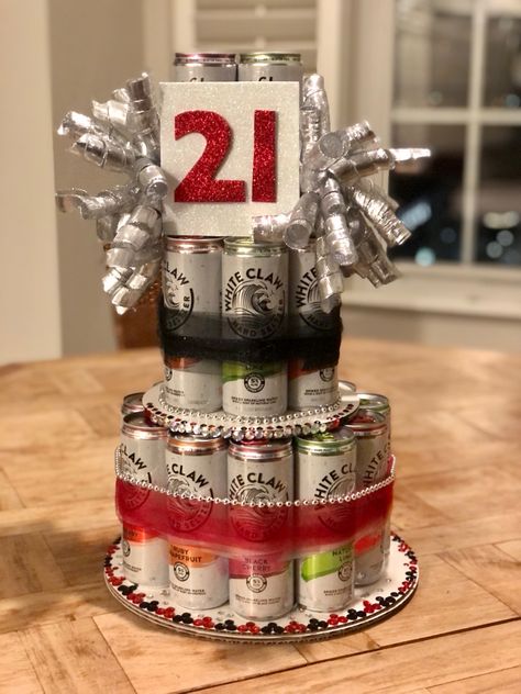 #beercan #21stbirthday #21 #birthday #cake 21 Birthday Cake, Money Cakes, Money Cake, White Claw, 21 Birthday, Pier 1, 21st Birthday, Beer Can, Diaper Cake