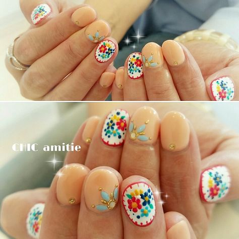 Embroidery Nails, Fiesta Nails, Boho Nails, Romantic Nails, Floral Nail Designs, Cute Gel Nails, Nails Only, Nails For Kids, Nail Art Wedding