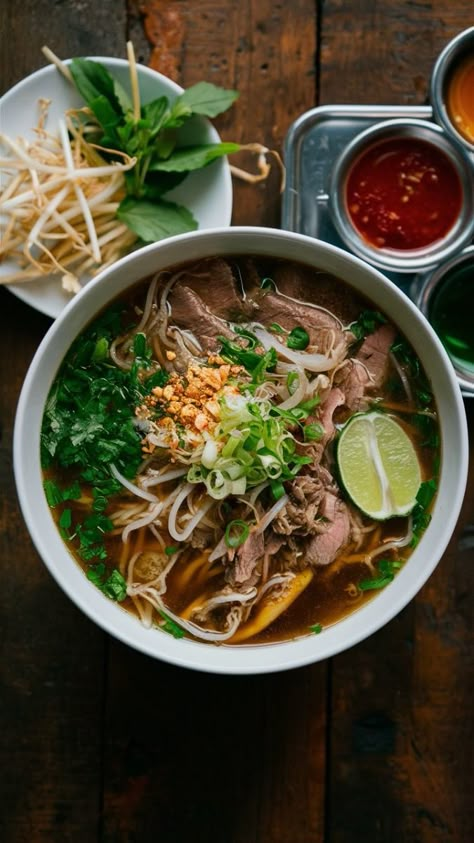 Take your taste buds on a flavorful journey to Vietnam with our Traditional Pho recipe! This iconic Vietnamese soup is a harmonious blend of rich broth, delicate rice noodles, aromatic herbs, and tender meat. Indulge in the authentic taste of Vietnam right in your own kitchen. #Pho #VietnameseCuisine #TraditionalRecipe #ComfortFood #SoupLovers #FoodieAdventures #FlavorfulJourney Noodle Photography, Chinese Food Photography, Sack Lunches, Vietnam Aesthetic, Pho Restaurant, Asian Food Photography, East Asian Food, Pho Noodles, Vietnamese Pho