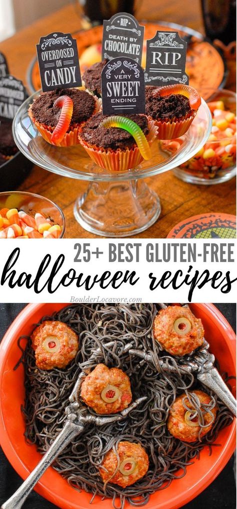 25+ of the BEST Gluten-Free Halloween Recipes and DIY ideas. Easy recipes with 5-star ratings everyone will love. #halloween #glutenfree #easyrecipes Dairy Free Halloween, Gluten Free Halloween Treats, Gluten Free Halloween Food, Spooky Sweets, Halloween Finger Foods, Gluten Free Halloween, Halloween Food Dinner, Fun Diy Projects, Recipes Gluten Free