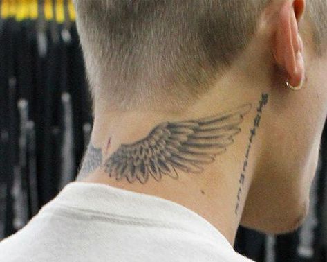 Wing Tattoo Neck Men, Wings Neck Tattoo Men, Phoenix Neck Tattoo, Eagle Neck Tattoo, Word Neck Tattoos, Back Of Neck Tattoo Men, Wing Neck Tattoo, Back Ear Tattoo, Sacred Geometry Tattoos