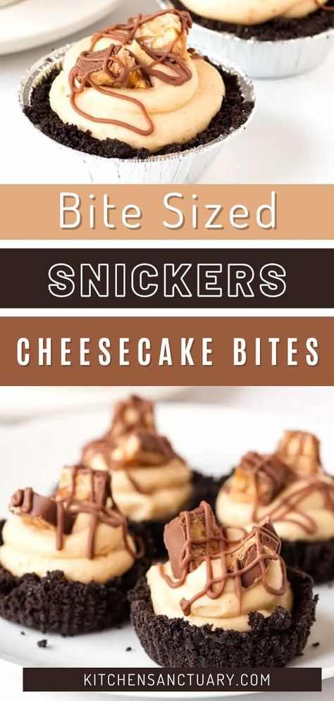 Cream Cheese And Peanut Butter, Peanut Butter Cheesecake Bites, Snickers Cheesecake, Mini Bites, Classic Cheesecake, Peanut Butter Cheesecake, Peanut Butter Filling, Cheesecake Desserts, Delicious Cookie Recipes