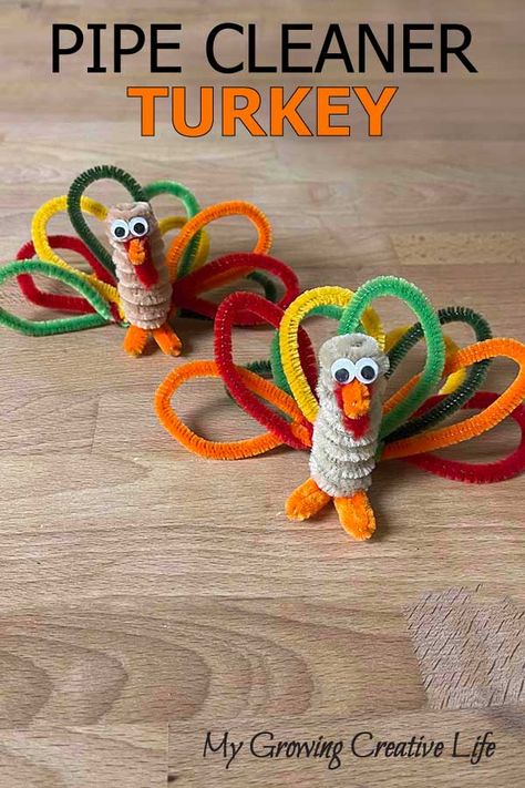 Turkey Pipe Cleaner Craft, Thanksgiving Class Craft Ideas, Corn Pipe Cleaner Craft, Turkey Trap For Kids, Pipe Cleaner Pumpkins For Kids, Bead Pipe Cleaner Craft, Thanksgiving Arts And Crafts For Elementary Kids, Halloween Craft Pipe Cleaners, Fall Crafts School