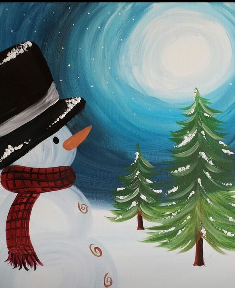 Simple Winter Paintings, Winter Painting Easy, Easy Winter Paintings, Easy Winter Paintings For Beginners, Winter Painting Ideas Easy, Winter Art Painting, Make Christmas Special, Diy Christmas Paintings, Christmas Canvas Art