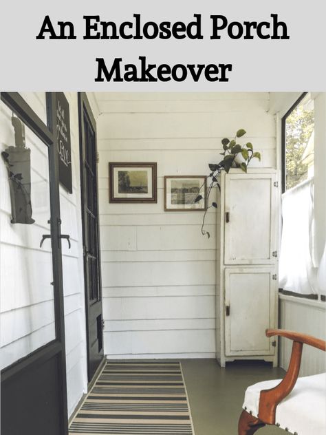 Tiny Enclosed Porch, Diy Closed In Porch, Enclosed Entrance Porch, Vintage Enclosed Porch, Enclosed Porch Storage Ideas, Farmhouse Enclosed Front Porch, Enclosed Porch Ideas Small Farmhouse, Enclosing A Front Porch, Small Enclosed Back Porch Ideas