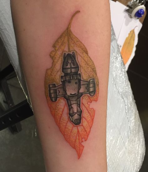 Firefly tattoo - Leaf on the wind Firefly Tv Show Tattoo, Firefly Serenity Tattoo, Serenity Tattoo, Star Trek Tattoo, Serenity Firefly, Firefly Tattoo, Fandom Tattoos, Nerdy Tattoos, Serenity (firefly)