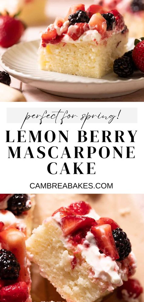 Berry Mascarpone Cake, Mascarpone Cake, Easy Summer Dessert, Mascarpone Frosting, Summer Cake, Berry Dessert, Berry Cake, Honey Cake, Blueberry Cake