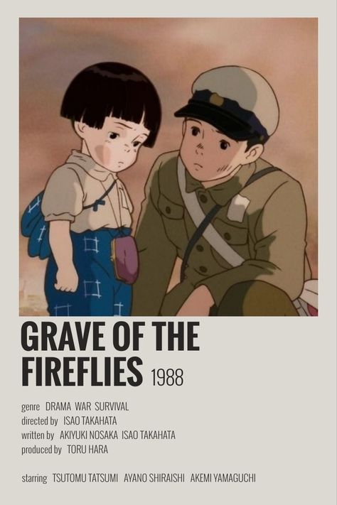 Studio Ghibli Movie List, Studio Ghibli Poster, Grave Of The Fireflies, Japanese Animated Movies, Anime Suggestions, Animes To Watch, Film Anime, Minimalist Movie Poster, Good Anime To Watch