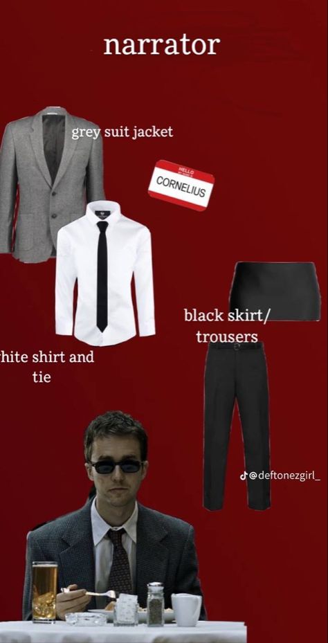 The Narrator Halloween Costume, The Narrator Costume, Tyler Durden And Narrator Costume, Halloween Costume From Movies, Narrator Outfit, Halloween Costumes Film Characters, Narrator Costume, Tyler Durden Costume, Halloween Costumes From Movies