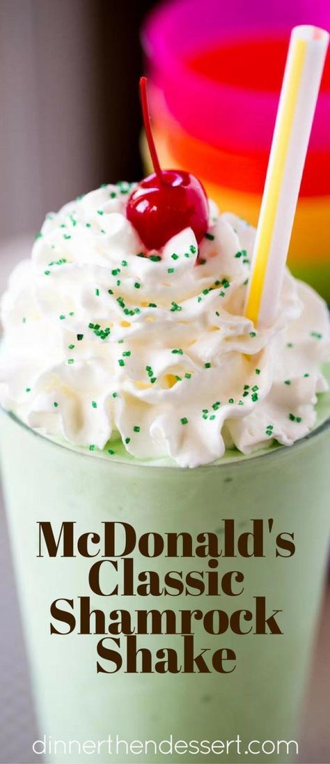 McDonald's Shamrock Shake is the homemade version of the classic St. Patrick's day treat made with vanilla ice cream, mint extract, whipped cream and a cherry. Less expensive and healthier (minus the green coloring!). Mint Milkshake Recipe, Copycat Dinner, Ice Cream Mint, Mint Milkshake, Shamrock Shake Recipe, Mint Shake, Ice Cream Shake, Dinner Then Dessert, Frosting Recipes Easy