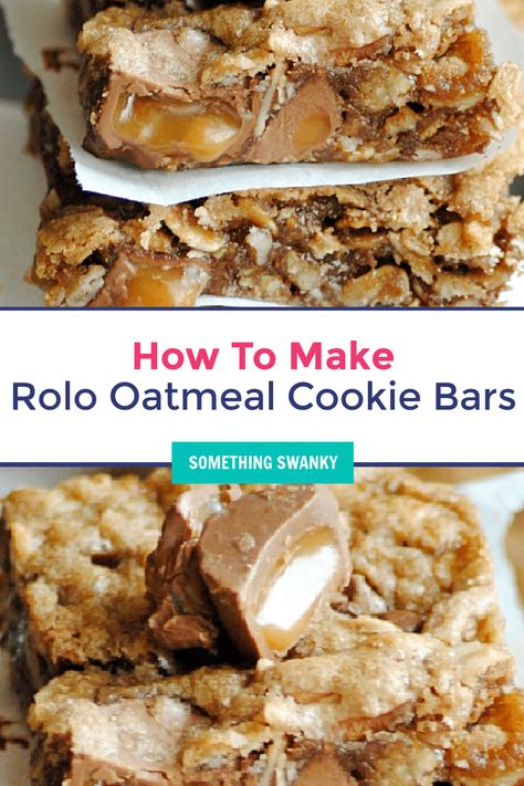 These Rolo Oatmeal Cookie Bars Recipe are so good and really easy to make. Rollo Cookies, Oatmeal Cookie Bars Recipes, Oatmeal Chocolate Chip Cookie, Rolo Cookies, Candy Bar Recipe, Oatmeal Cookie Bars, Oatmeal Chocolate Chip, Dessert Bar Recipe, Oatmeal Cookie