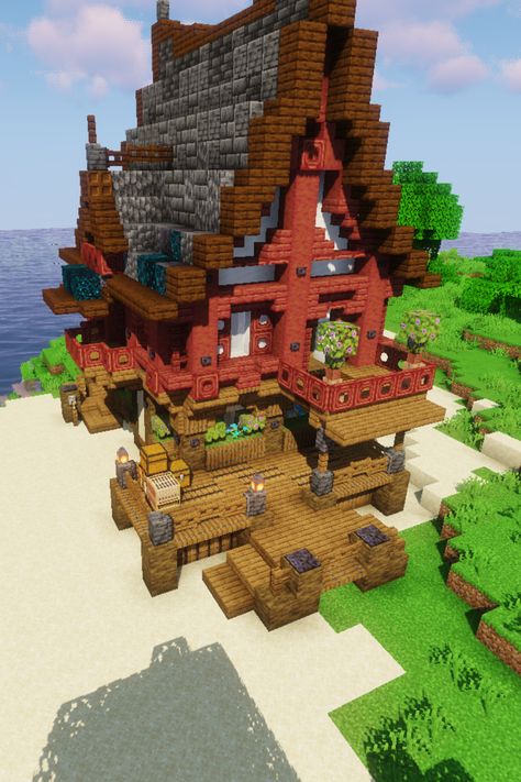 Minecraft Survival House, Survival House, Minecraft Survival, Medieval Houses, Wood House, Red Wood, Red House, House In The Woods, Minecraft