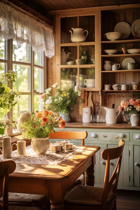 Small Cottage Eat In Kitchen, Vintage Cottage Kitchens Farmhouse Style, Cozy Cottage Kitchen English Country, Cozy Apartment Christmas, Cottagecore Dining Room, Cottage Kitchen Inspiration, Farmhouse Cottage Kitchen, Apartment Christmas, Cottage Style Kitchen