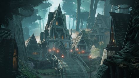 ArtStation - Elven Village, Danny Paik Fantasy Elf Village, Elven Village, Elf Village, Elf City, Elven City, Forest Village, Fantasy Village, Forest Elf, Rpg Map