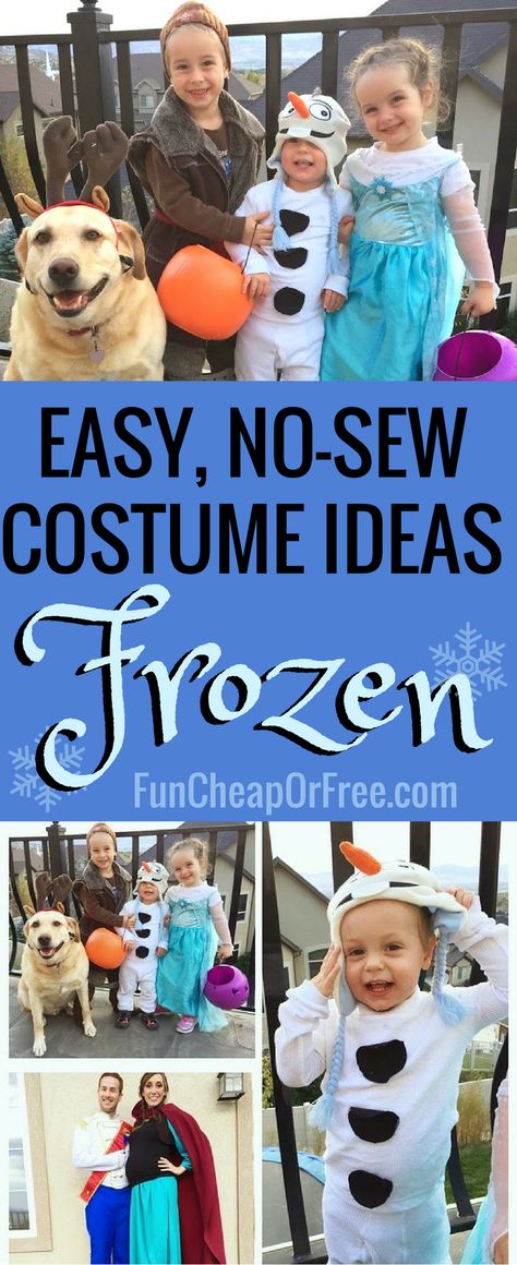 Affordable and adorable DIY Frozen Halloween costumes for the whole family! See how we did it! www.FunCheapOrFree.com Diy Olaf Costume, Sibling Costumes, Frozen Halloween Costumes, Family Costumes Diy, Sew Halloween Costume, Frozen Jr, Frozen Costumes, Frozen Halloween, Olaf Costume