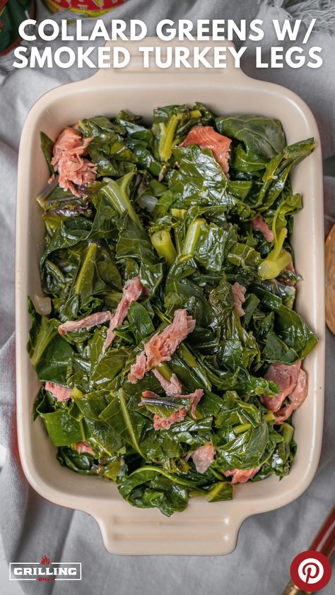 Southern Style Collard Greens with Smoked Turkey Legs Collard Greens Recipe Soul Food, Easy Collard Greens Recipe, How To Cook Collards, Greens Recipe Soul Food, Southern Style Collard Greens, Southern Collard Greens, Smoked Turkey Wings, Smoked Turkey Legs, Collard Greens Recipe