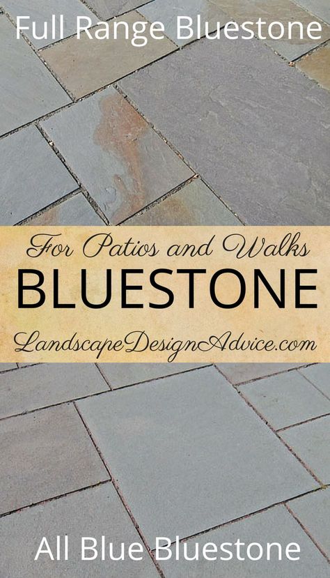 Patio Ideas with Natural Stone  Full Range - Bluestone is  a mix of blues, tans and to a lesser degree purples. This is a kaleidoscope of colors. It is very pretty and interesting. If you are adding other stone materials in the area, such as a natural stone wall, make sure the colors blend well with each other.  All Blue - All stones are the typical blue and uniform in color. Creates an elegant patio design. Other materials look well with it as colors are not fighting each other.   Learn more! Yard Layout, Flagstone Paving, Stone Bbq, Bluestone Pavers, Stone Garden Paths, Hydrangea Landscaping, Paving Ideas, Blue Patio, Colorful Patio