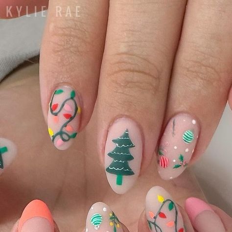 Kylie Rae | Nail Artist 🤍 on Instagram: "Are you kidding?! This Christmas season has been full of hits, we used a wallpaper from Pinterest as inspo. 🤩🎄🩷 - - - #nails #holidaynails #gelnails #mattenails #christmasnails #frenchtips #christmastree #utahnailtech #utahnails #nailsofinstagram" Chrostmas Nails, Red And White Nails, Santa Nails, Color For Nails, Nail Art Photos, Candy Cane Nails, Stunning Nails, Christmas Nails Easy, Seasonal Nails