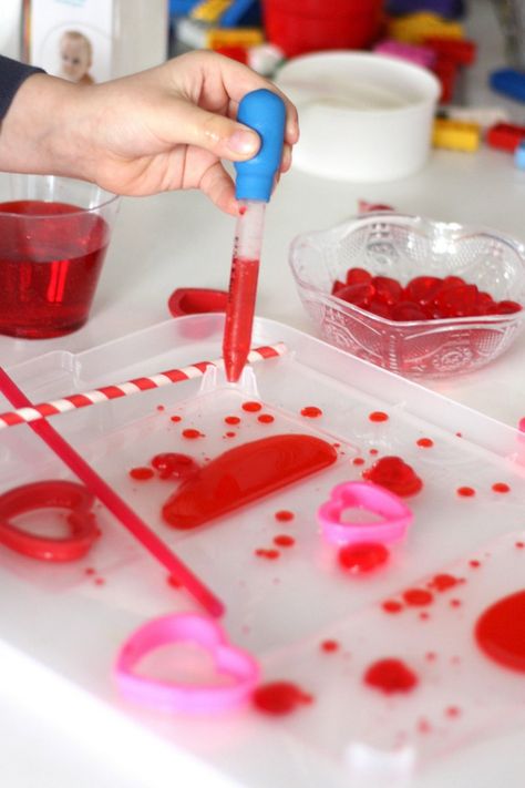 Valentines Day Eyfs Cards, Valentines Theme For Toddlers, Valentines Provocations, Valentine Science Experiments, Oil And Water Experiment, Valentine Science, Water Experiments For Kids, Valentines Toddler, Valentine Preschool