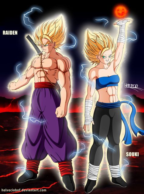 Raiden e Souki Super Saiyan 2 by HelvecioBNF on DeviantArt Baby Vegeta, Dragon Z, Dragon Ball Tattoo, Dragon Ball Super Artwork, Dragon Ball Super Art, Dragon Ball Super Goku, Dragon Ball Image, Anime Dragon Ball Goku, Goku Black