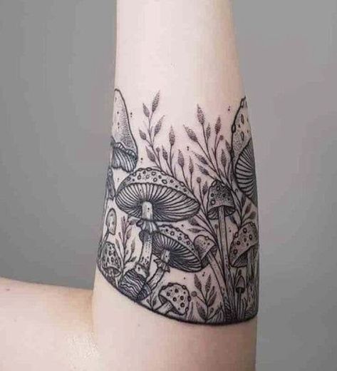 Mushroom Ankle Tattoo, Mushroom And Flowers Tattoo, Ankle Cuff Tattoo, Fall Tattoo Ideas, Mushroom Tattoo Ideas, Fall Tattoos, Fall Tattoo, Cuff Tattoo, Mushroom Tattoo