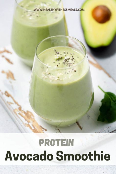 Avocado Smoothie Smoothie With Avocado, Whey Protein Shake, Whey Protein Shakes, Packed Breakfast, Avocado Banana, Healthy Fitness Meals, Avocado Smoothie, Protein Packed Breakfast, Banana Slice