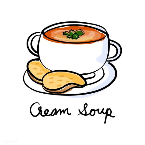 Illustration drawing style of | free image by rawpixel.com Soup Cartoon, Soup Drawing, Soup Logo, Soup Illustration, Food Doodle, Sticker Note, Doodle Icons, Soup Ideas, Drawing Arts