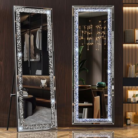 Bling Decor, Mirror Sets, Bathroom Restaurant, Lounge Mirrors, Mirror Crystal, Full Length Mirrors, Full Length Floor Mirror, Crushed Diamonds, Silver Wall