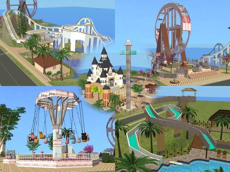 Mod The Sims - Wonderland~ A summer amusement park~ Summer Amusement Park, Amusement Park Games, Sims Memes, Sims Baby, Sims Packs, Children Park, Casas The Sims 4, Sims 4 Gameplay, Parc D'attraction