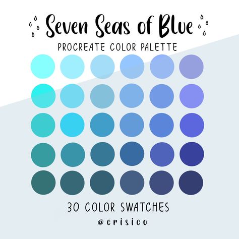 Blue Hues Colour Palettes, Procreate Palettes, Procreate Color Palette, Color Palette Challenge, Color Schemes Colour Palettes, Palette Art, Blue Palette, Seven Seas, Palette Color