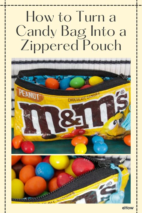 Zipper Pouch From Candy Bags, Things To Make With Zippers, Candy Bag Pouches, Candy Wrapper Zipper Pouch, Zipper Crafts Diy, Candy Pouches Diy, Candy Bag Zipper Pouch, Diy Candy Bags Ideas, Selling Candy Ideas