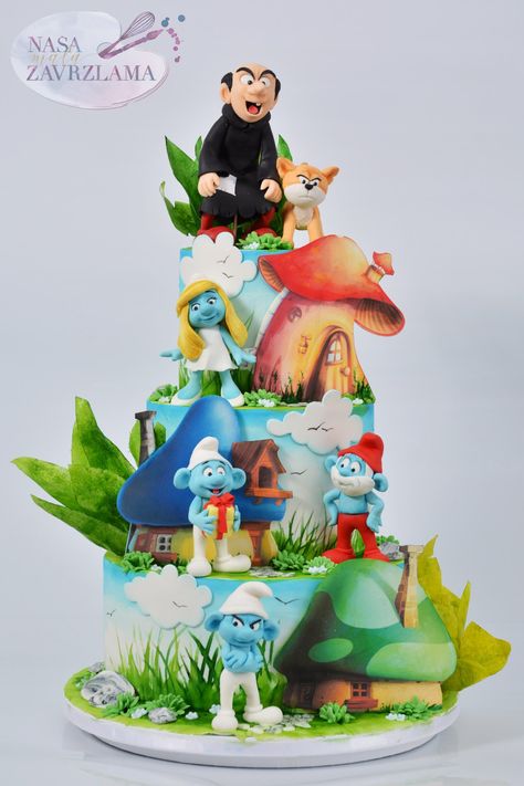 Smurfs Gargamel, Smurfs Cake, Smurfs Party, Rodjendanske Torte, Prince Cake, Alice In Wonderland Characters, The Smurfs, Girl Cake, Food Dessert