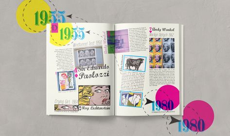 Design History Magazine | Pop Art on Behance Front And Back Cover Design, Kids Magazine Design, Magazine Page Layouts, Agenda Design, Book Editorial Design, Back Cover Design, Art Brochures, Art Zine, Page Layout Design