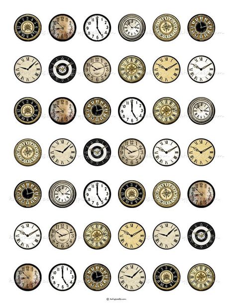 1 inch clock faces Clock Face Printable, Vintage Saat, Clock Faces, Etiquette Vintage, Creation Art, Dollhouse Printables, Miniature Printables, Dollhouse Miniatures Diy, Bottle Cap Images