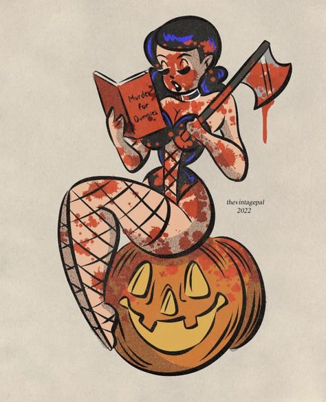 Halloween Pin Up Art, Art Person, Pin Up Cartoons, Arte Pulp, Halloween Pin Up, Pin Up Girl Tattoo, C Art, Spooky Tattoos, Halloween Artwork