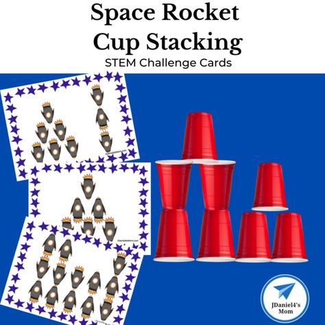 Space Rocket Cup Stacking STEM Challenge Cards - JDaniel4s Mom Cup Stacking, Ten Frame Activities, Kindergarten Anchor Charts, Insects Theme, Math Activities For Kids, Summer Math, Space Activities, Stem Challenge, Shapes Activities