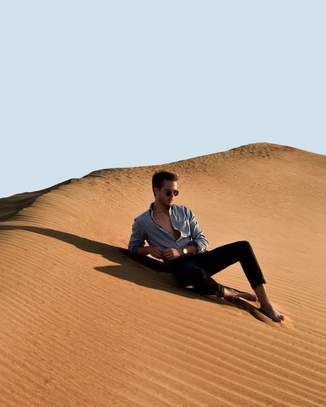 Waiting for Uber camel like...🐪 NEW #dubai blogpost live on iamgalla.com with unpublished photos & travel guide ✨ Desert Fashion Photography, Dubai Men, Photoshoot In Dubai, Desert Photoshoot Ideas, Sand Dunes Photoshoot, Dubai Photoshoot, Adam Gallagher, Desert Photoshoot, Photos Travel