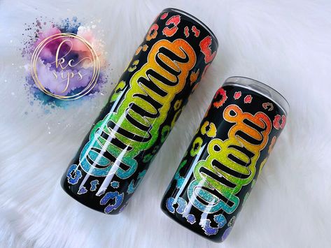 Mama and Mini Rainbow Leopard Peekaboo Glitter 20 Ounce and 12 - Etsy Jo Green, Mama And Mini, Rainbow Leopard, Tumbler Set, Custom Tumbler Cups, Tumbler Personalized, Custom Tumbler, Custom Tumblers, Tumbler Cups