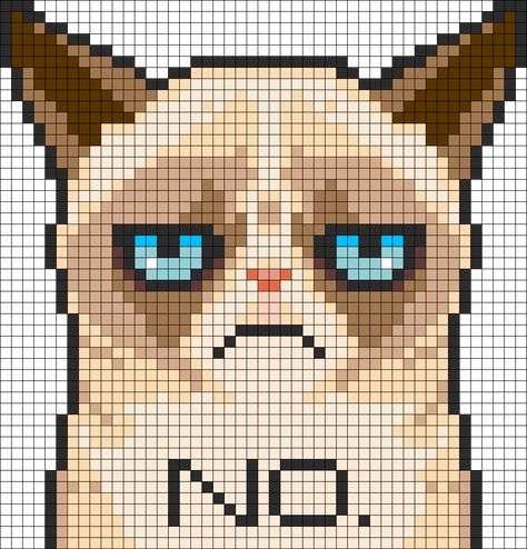 Grumpy Cat Perler Bead Pattern / Bead Sprite Pixel Art Pikachu, Pixel Art Dragon, Pixel Art Logo, Pixel Art Animals, Pixel Art Kawaii, Pola Bordir, Pixel Art Grid, Kandi Patterns, Hama Perler