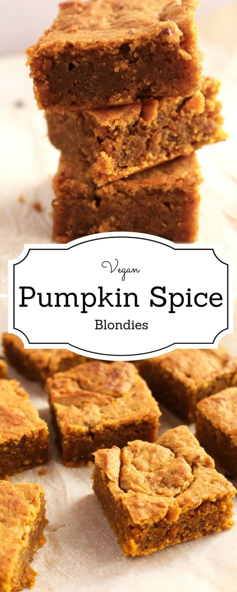 Get your bake on with this easy vegan pumpkin spice blondies recipe. It taste like fall in a bite! Healthy Vegan Dessert, Weight Watcher Desserts, Cheesecake Vegan, Vegan Pumpkin Spice, Vegan Pumpkin Recipes, Blondies Recipe, Desserts Vegan, Dessert Party, Cake Vegan