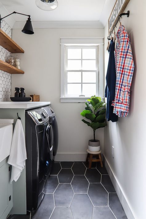 Small & Functional Laundry Room Reveal - Living Letter Home Alabaster Laundry Room, Laundry Room Slanted Ceiling, Neutral Paint Colors Sherwin Williams, Paint Colors Sherwin Williams, Functional Laundry Room, Washing Room, Sherwin Williams Alabaster, White Laundry Rooms, Feminine Office