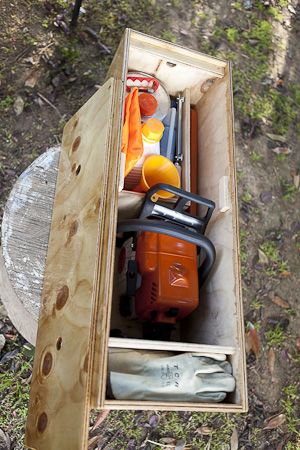 Chainsaw box-7666 Chainsaw Repair, Power Tool Storage, Tool Storage Diy, Wood Shed, Shop Storage, Garage Tools, Diy Garage, Workshop Storage, The Garage