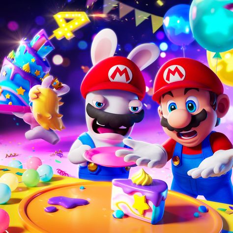 Mario Rabbids, Super Mario Games, Nintendo World, Anniversary Art, Video Game Fan Art, Mario Games, Mario Nintendo, Childhood Games, Super Mario Brothers