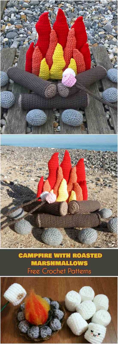 Campfire with Roasted Marshmallows [Free Crochet Patterns] Amigurumi , Home Decor Crochet Patterns Free Crochet Patterns Amigurumi, Home Decor Crochet, Crochet Puff Flower, Fire Places, Knitting Patterns Free Hats, Decor Crochet, Easy Crochet Projects, Crochet Food, Crochet Amigurumi Free Patterns