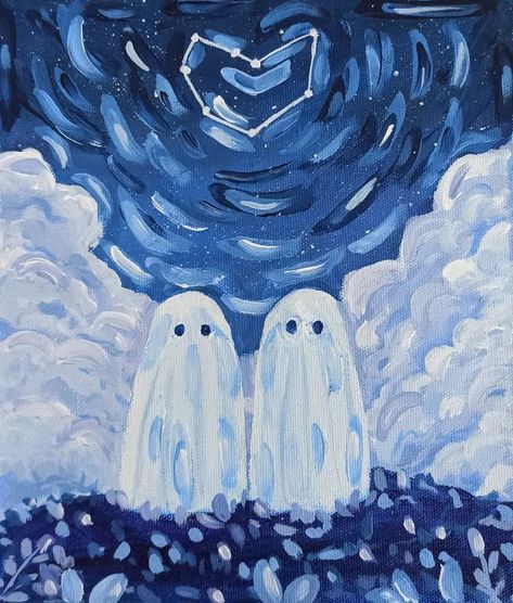 Couples Acrylic Painting, Ghost Couple, Painting Ghost, Ghost Painting, Painting For Home Decor, Posca Art, Painting For Home, White Artwork, Canvas Painting Designs