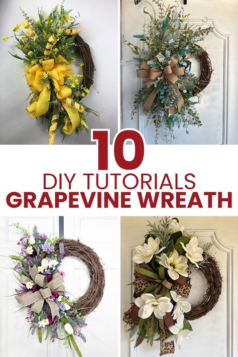 Have you wanted to learn how to make a grapevine wreath? Here's 10 of our easiest tutorials! Vine Wreath Ideas Diy Christmas, How To Decorate A Grapevine Wreath, How To Make A Grapevine Wreath, Grapevine Wreath Ideas Year Round, Fall Wreath Ideas Diy Easy, Oval Grapevine Wreath Ideas, How To Make A Wreath Step By Step, Decorating Grapevine Wreaths, Grapevine Wreath Ideas Diy