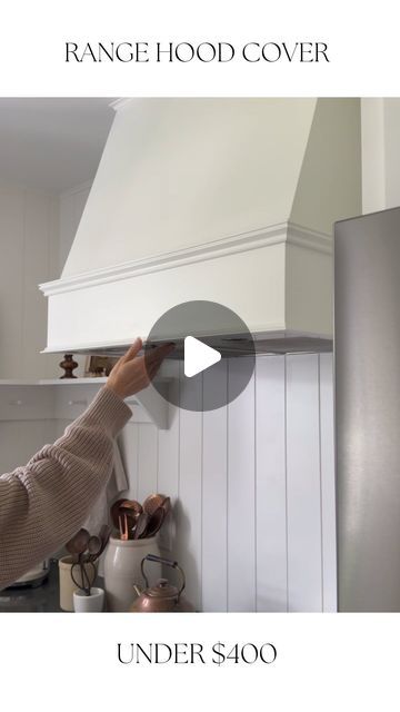 Erika | The Happy Home Project on Instagram: "DIY custom range hood cover 👇🏽 Adding a custom range hood cover to our newly renovated kitchen was the perfect final touch! Here’s how we did it… We started with finding an under cabinet range hood and secured it into place. In order for the cover to function properly, it was important to find a range with the switches located underneath. Once the range was secured to the wall, we used 2x4s to build the frame. This specific range has the option for non-ducted operation. To get the vent to function, we added a 6” flexible duct hose to a 6” registered duct boot. We mounted this to the side of the hood and used a charcoal filter so that the air will properly vent out the side of the hood. We covered the structure using ½” birch plywood and se How To Build A Custom Range Hood, 30 Inch Hood Cover, Diy Hood Fan Cover, Building A Range Hood Cover, Diy Hood Range Cover, Kitchen Hood Diy, Kitchen Oven Hood Ideas, Covered Range Hood, Diy Hood Vent Cover