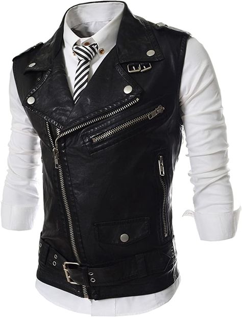 REYUY Men's Sleeveless Motorcycle Jacket Vest Faux Leather Waistcoat (US XXS/Label M, Black) at Amazon Men’s Clothing store Sleeveless Leather Jacket, Mens Spring Jackets, Leather Waistcoat, Motorcycle Jacket Mens, Style Vest, Leather Jacket Style, Types Of Jackets, Jacket Vest, Spring Jackets